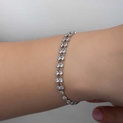 Bracelet double rangée en argent et zircon pour femme