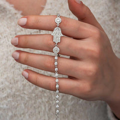 Silver Zircon Stone Fatima Hand Women's Bracelet