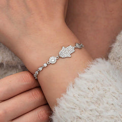 Silver Zircon Stone Fatima Hand Women's Bracelet