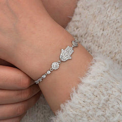 Silver Zircon Stone Fatima Hand Women's Bracelet