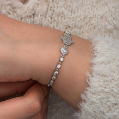 Silver Zircon Stone Fatima Hand Women's Bracelet
