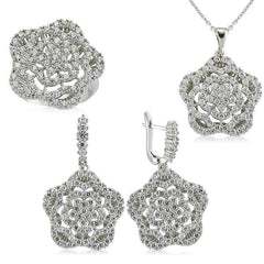 Silver Zircon Stone Flower Women's Set