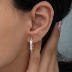 Silver Zircon Stone Hoop Women's Earrings