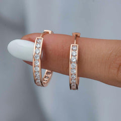 Silver Zircon Stone Hoop Women's Earrings