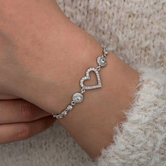 Silver Zircon Stone Heart Women's Bracelet