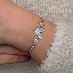Silver Zircon Stone Butterfly Women's Bracelet