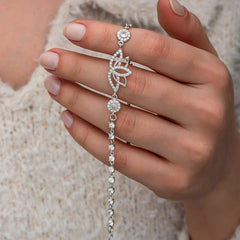 Silver Zircon Stone Lotus Women's Bracelet