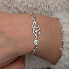 Silver Zircon Stone Lotus Women's Bracelet