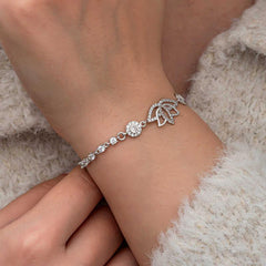 Silver Zircon Stone Lotus Women's Bracelet