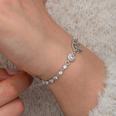 Silver Zircon Stone Lotus Women's Bracelet
