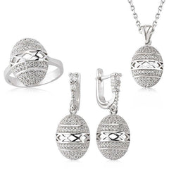 Silver Zircon Stone Oval Women's Set
