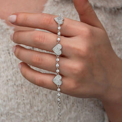 Silver Zircon Stone Row Heart Women's Bracelet