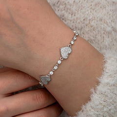 Silver Zircon Stone Row Heart Women's Bracelet