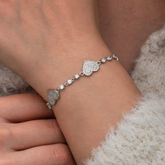 Silver Zircon Stone Row Heart Women's Bracelet