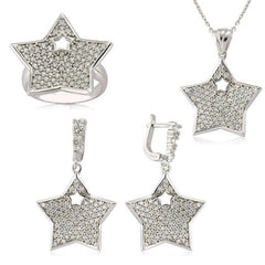 Silver Zircon Stone Star Women's Set