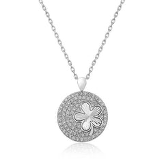 Silver Zircon Stone Clover Women's Necklace