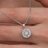 Silver Zircon Stone Round Women's Necklace