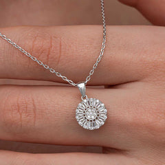 Silver Zircon Stone Round Women's Necklace