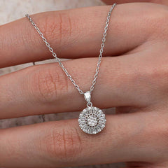 Silver Zircon Stone Round Women's Necklace