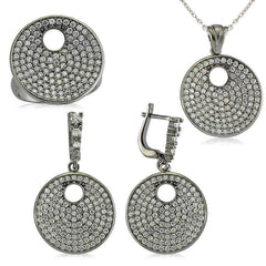 Silver Zircon Stone Round Women's Set