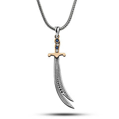 Silver Zircon Stone Zulfiqar Sword Men's Necklace