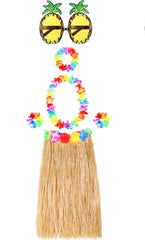 Nessiworld Hawaii Party Costume Set - 60 cm Straw Skirt, Floral Accessories and Pineapple Glasses
