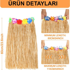 Nessiworld Hawaiian Style Hula Skirt – 60 cm Straw Natural Skirt