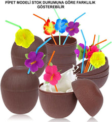 Nessiworld Hindistan Cevizi Hawaii Luau Aloha Pipetli İçecek Kabı Bardak 10x13 cm 1 Adet