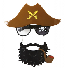 NessiWorld Brown Hat Black Beard Pipe Jack Sparrow Sailor Pirate Glasses 24x25 cm