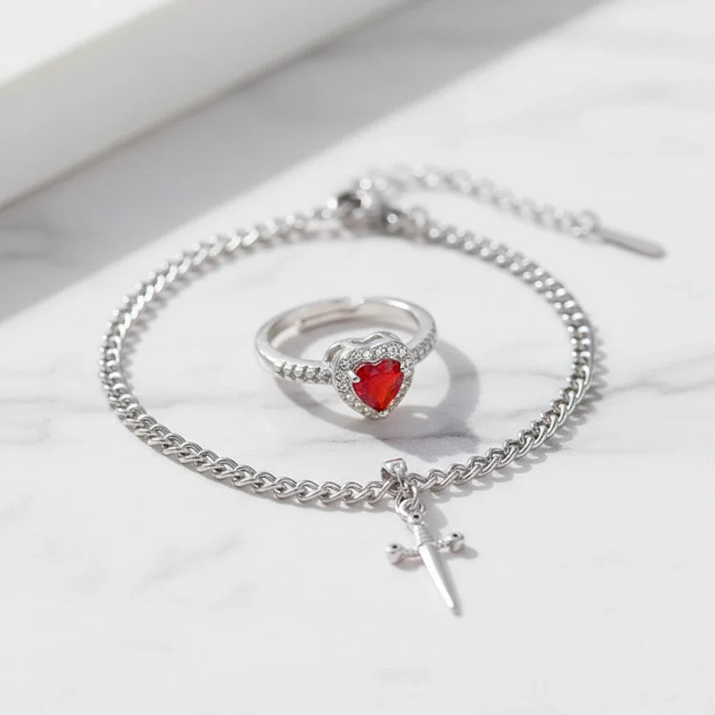 Kalp Yüzük Kılıç Kolye Takımı - MeanYou