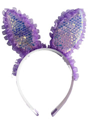 Nessiworld Purple Sequined Led Light Rabbit Ear Crown with Lace Edges 23x19 cm