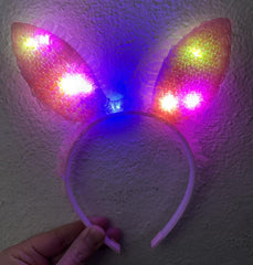 NessiWorld Pink Sequined Led Light Rabbit Ear Crown with Lace Edges 23x19 cm