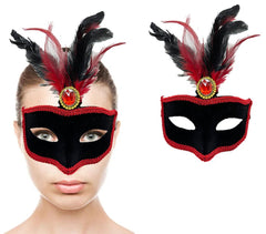 Nessiworld Red Lace Black Red Feather Black Suede Covering Party Mask 17x25 cm