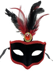 Nessiworld Red Lace Black Red Feather Black Suede Covering Party Mask 17x25 cm