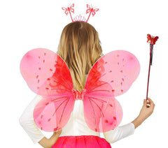Ensemble couronne et baguette papillon Nessiworld pour enfant de couleur rouge, 50 cm