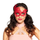 Masque de fête brodé en dentelle rouge Nessiworld, modèle 1