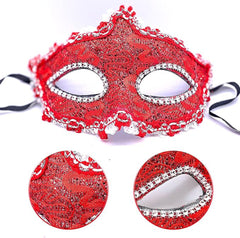 Nessiworld Red Color Eyes Crystal Stone Lace Party Mask 11x17 cm