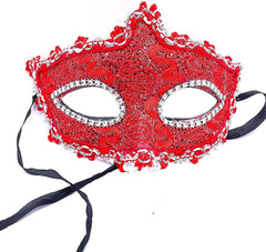 Nessiworld Red Color Eyes Crystal Stone Lace Party Mask 11x17 cm