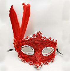 Nessiworld Red Color Feather Lace Eyes Stone Prom Party Mask
