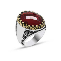 Silver Red Zircon Stone Men's Ring