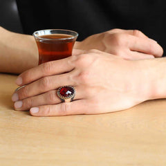 Silver Red Zircon Stone Men's Ring
