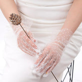 Nessiworld Short Length Laced White Polka Dot Tulle Gloves White Color