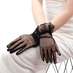NessiWorld Short Length Lycra Lace Adult Tulle Gloves Black Color