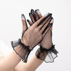 NessiWorld Short Length Lycra Lace Adult Tulle Gloves Black Color