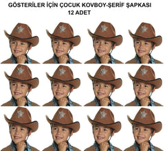 Nessiworld Kovboy Şerif Şapkası Kahve 12 Adet - Kostüm, Parti ve Gösteri Şapkası