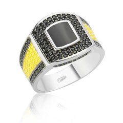 Bague homme en argent et pierre noire