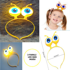 Nessiworld Led Light & Battery Operated 3 Different Modes Light Up Alien Eye Party Crown Yellow Color 18x12 cm