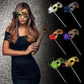 Nessiworld Luxury Stone Handle Masquerade Mask Gold Color 35 cm