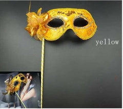 Nessiworld Luxury Stone Handle Masquerade Mask Gold Color 35 cm