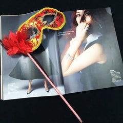 Nessiworld Luxury Stone Handle Masquerade Mask Red Color 35 cm